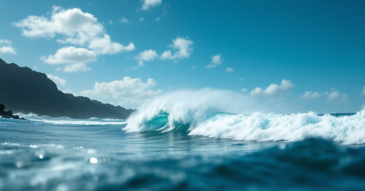 Surfeur analysant un surf forecast sur tablette face à l'océan avec des vagues en arrière-plan