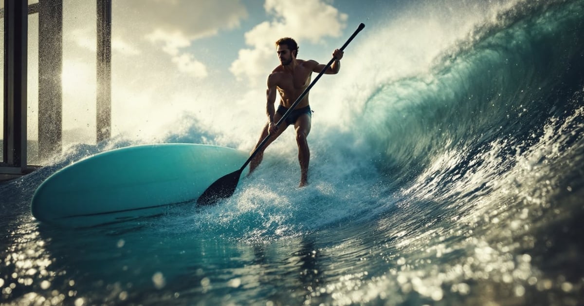 Paddle surf Hawaii : surfeur debout sur une board SUP dans les eaux turquoise hawaiiennes