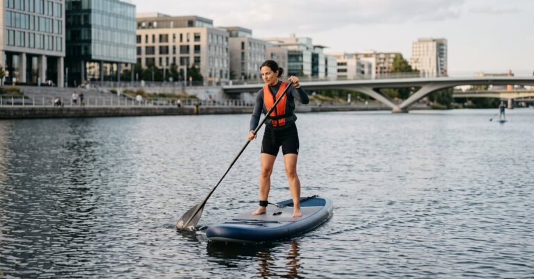 Stand up paddle board sur l'eau, pagaie en main, sport nautique accessible et populaire