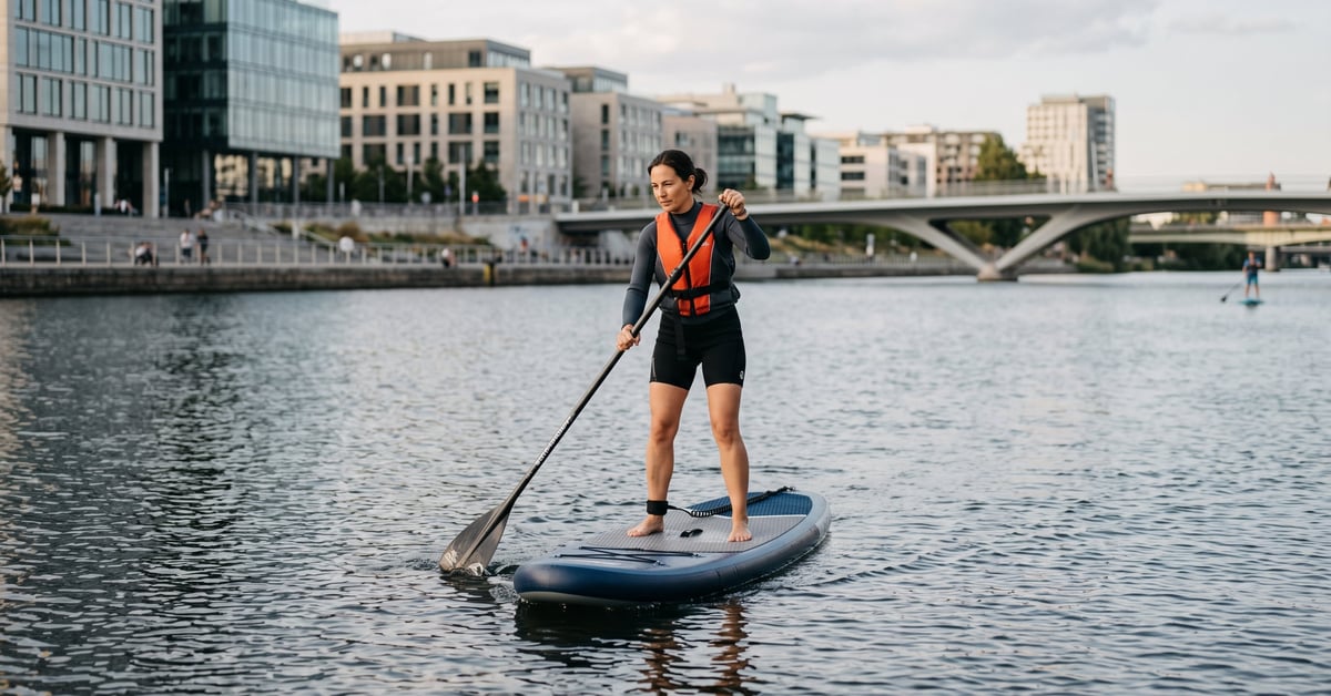 Stand up paddle board sur l'eau, pagaie en main, sport nautique accessible et populaire