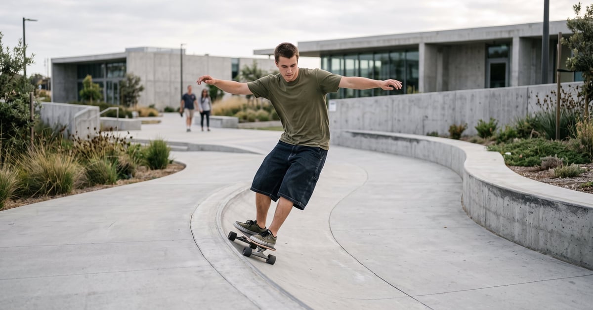 Planche de surf skate posée sur une surface urbaine, idéale pour rider comme sur une vague