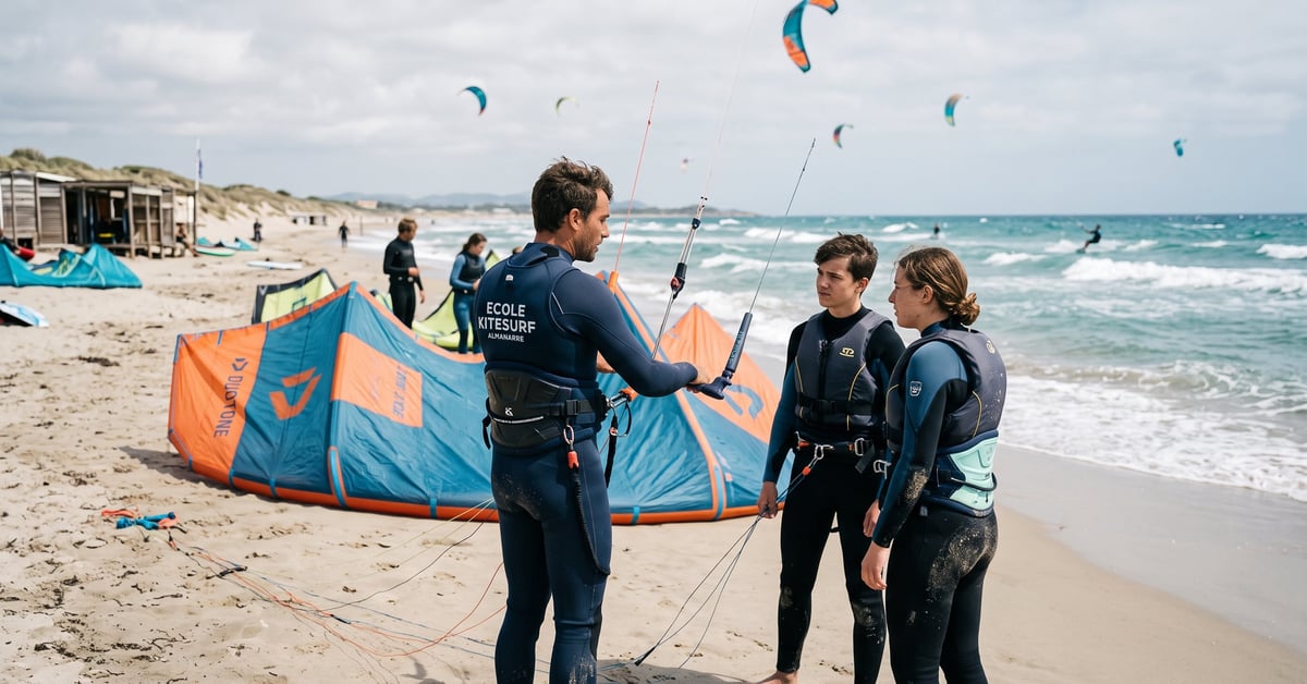 École de kitesurf à l'Almanarre : cours pour débutants sur la plage de Hyères