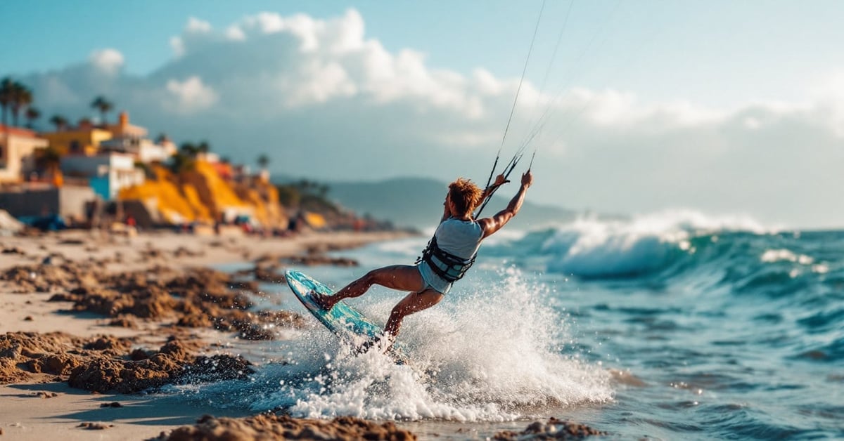 Location de matériel de kitesurf sur une plage ensoleillée – kitesurf location