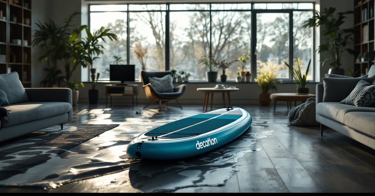 Planche de stand up paddle Decathlon sur l'eau, modèle gonflable pour débutants et sportifs