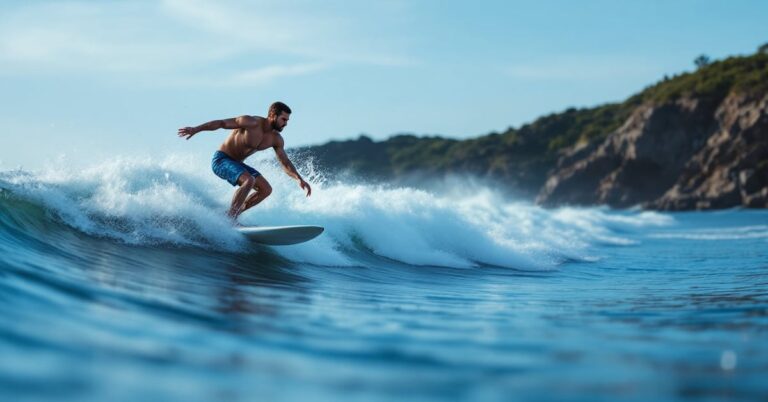 Location surf : surfeur choisissant une planche de surf sur la plage avant de prendre les vagues